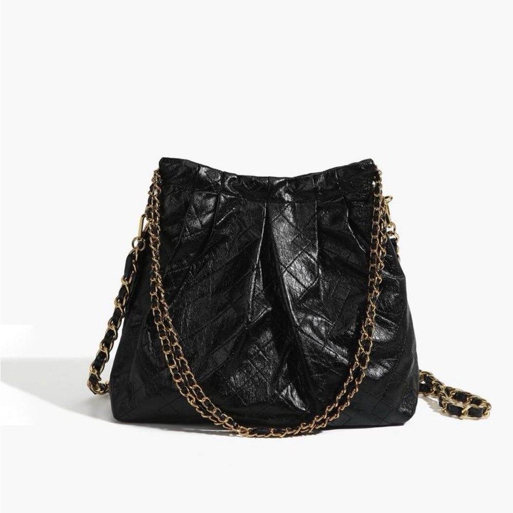 Black Quilted Shoulder/Crossbody Bag with Gold Chain